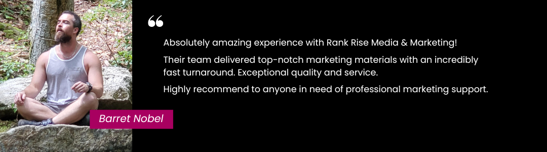 Absolutely amazing experience with Rank Rise Media & Marketing! Their team delivered top-notch marketing materials with an incredibly fast turnaround. Exceptional quality and service. Highly recommend to anyone in need of professional marketing support.